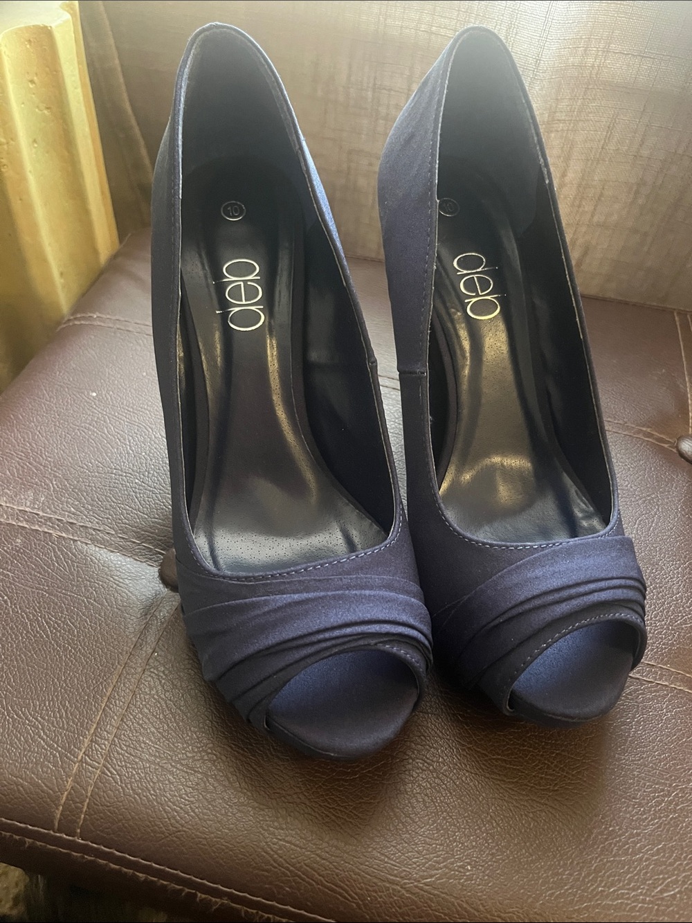 Deb Navy Peep-Toe Satin Pumps